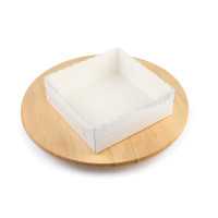 Коробка для десертов, с прозрачной крышкой, белая, 200х200х70 мм (10 шт)
